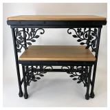 Wrought iron nesting tables with woodcrafts tops