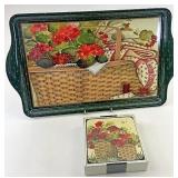 Pat Richter Trae and coasters red geranium