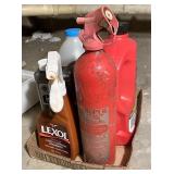 Fire extinguisher and cleaning supplies