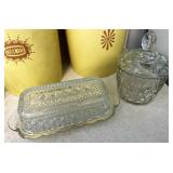 Glass butter dish and sugar dish