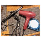 Mirror curling iron and hairdryer