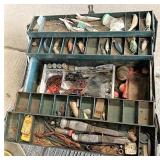 Vintage tacklebox with miscellaneous lures