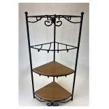 Wrought iron corner shelf with two shelves