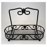Wrought iron condiment caddy handle has been