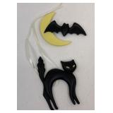 Black cat and moon with bat tie on