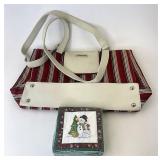 Holiday stripe tote and napkins