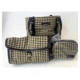 Khaki check tote and 2 travel pouches
