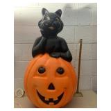 Black cat with pumpkin blow mold includes light