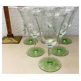 Six green stemware glasses