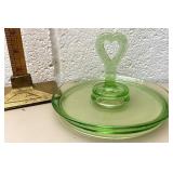 Green depression heart handled tray