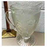Heavy glass Iris pattern pitcher