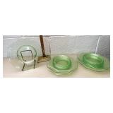 7 hexagon green depression pedestal plates