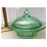 Green Cambridge glass covered bowl