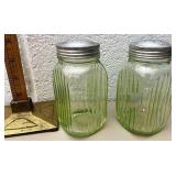 Green depression glass shaker jars