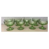 Set of eight green depression glass sherbets