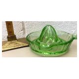 Green Depression glass juicer