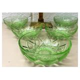 5 Hazel Atlas green depression glass berry bowls