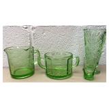 Lot of four pieces of green glassware