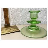 Green glass candle stick holder