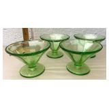 4 green federal glass sherbets