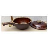 Hull pottery brown drip Handled bowl with lid