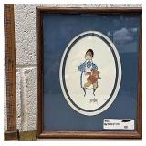 Framed P Buckley Moss Amish girl with teddy bear