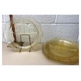 4 yellow depression glass divided plates