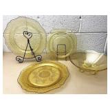 Yellow depression glass lot Bowl has minor crack