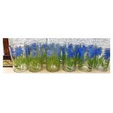 Mid century modern blue floral juice glasses