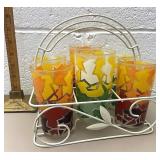Mid century modern glass set with carrier