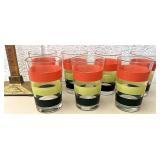 Set of seven retro striped juice glasses
