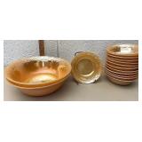 13 fire king peach luster berry bowls & 2 serving