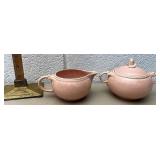 Pink fiesta ware cream and sugar
