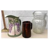 Pottery and glass pitcher lot
