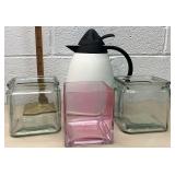 Insulated coffee carafe and three square glass