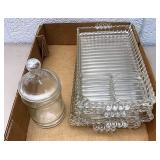 Vintage glass appetizer plates and apothecary jar