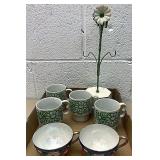 Retro tea cups and coffee mugs with coffee mug