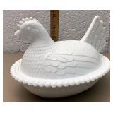 Milk glass hen