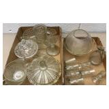 2 Flats of glassware including candy dishes boot