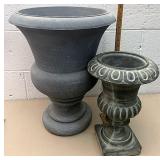 Two gray flowerpots