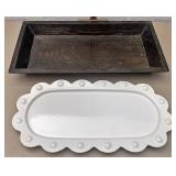 Wooden and white pottery decorative trays