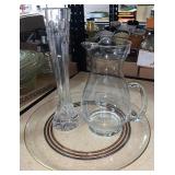 Glass plate water pitcher and vase