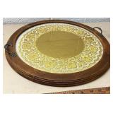 Round wood and glass serving tray