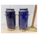 Chic pottery Zanesville blue and gold vases