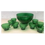 Anchor hocking forest green punch bowl set