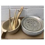 Pie plates and wooden spoons