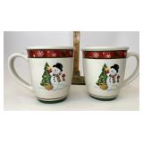 Set of two top hat snowman mugs