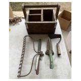 Wooden box and gardening supplies
