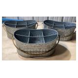 Three galvanized bins with dividers