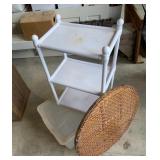 Plastic tote plastic stand and woven table top